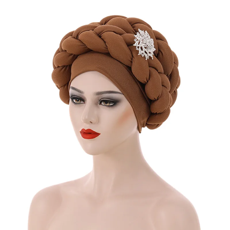 HZM-22372 African Women Turban Cap Beaded Headscarf Elegant
