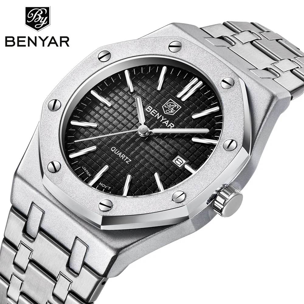 Benyar 5156 Unique Design Shenzhen Mans Quartz Watch Genuine Stainless Band  Waterproof Date Display Classical Concise Hand Watch