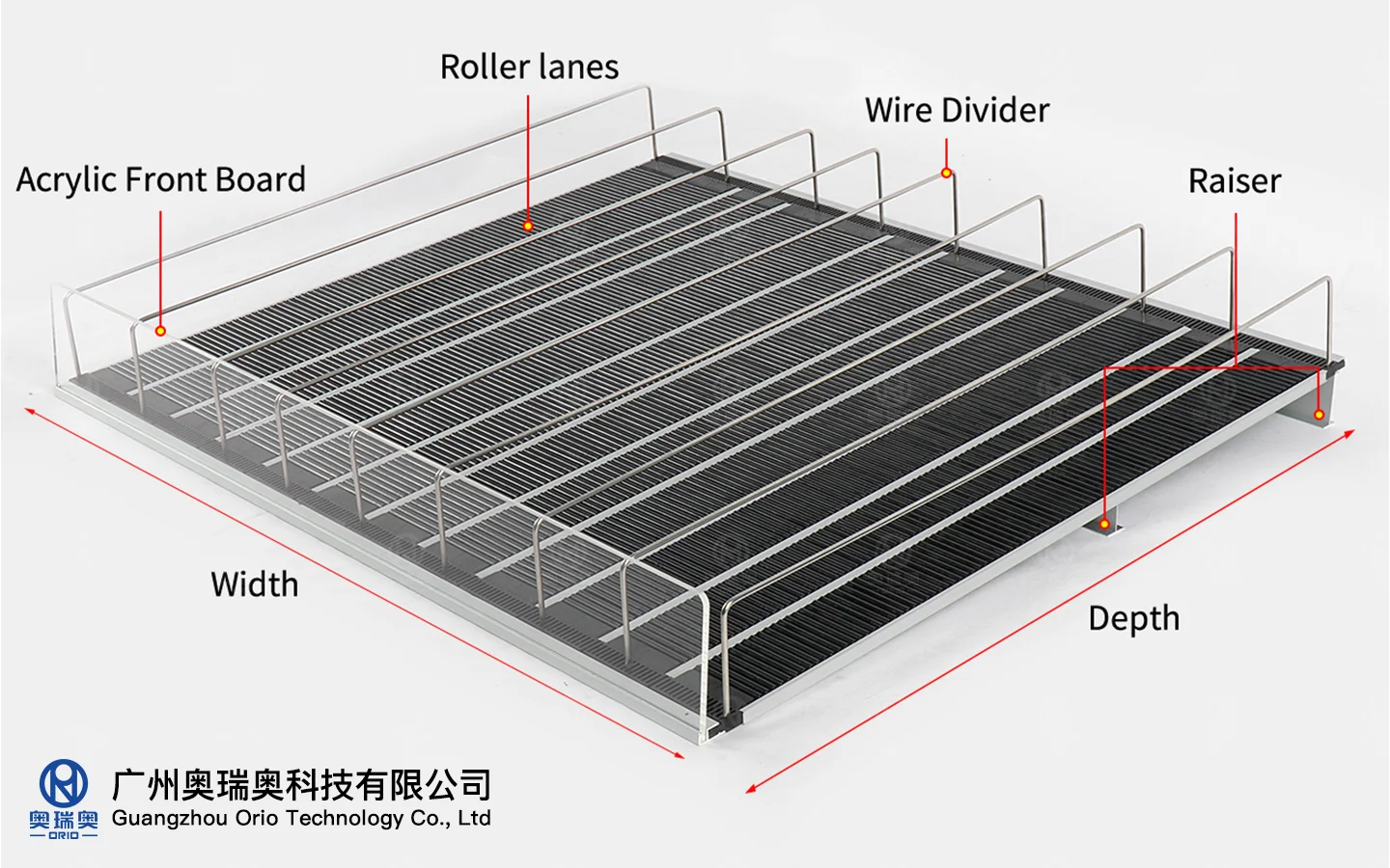Intelligent Heavy Duty Double-Sided Gravity Roller Shelf System Sliding Supermarket Cooler Display for Products Pusher System