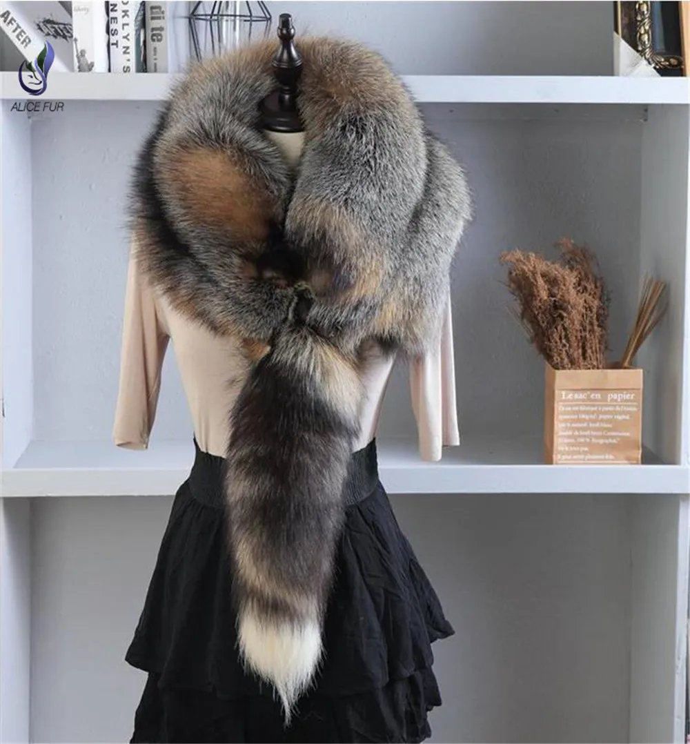 New Arrival Full pelt fox Fur Scarf Soft Real Fur shawl genuine Fur stole  For Women