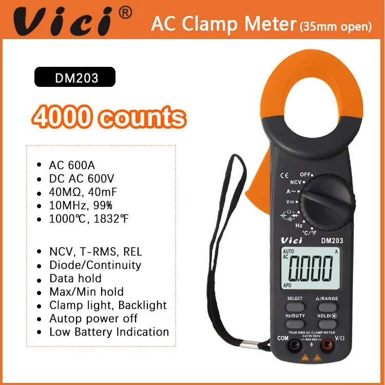 Amperimetro Digital Clamp Meter 4000 Multimeters DM203