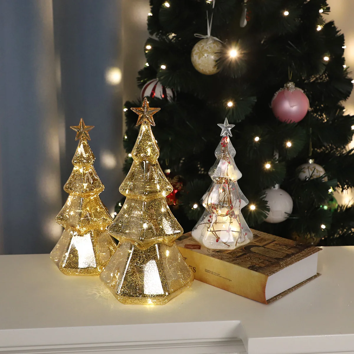 stylish christmas small glass xmas trees shaped craft decoration supplies-old