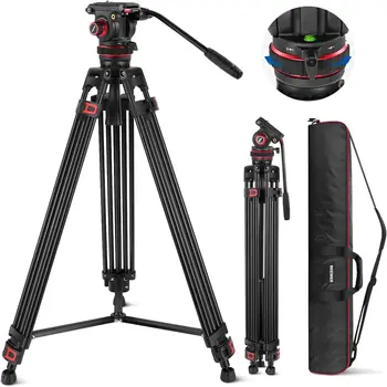 NEEWER 74" Video Tripod with Adjustable Damping Fluid Head, Metal Heavy Duty Dual-Mode QR Plate Compatible with DJI RS Gimbals