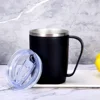 Black stainless steel mouthwash cup with handle with lid-450ml