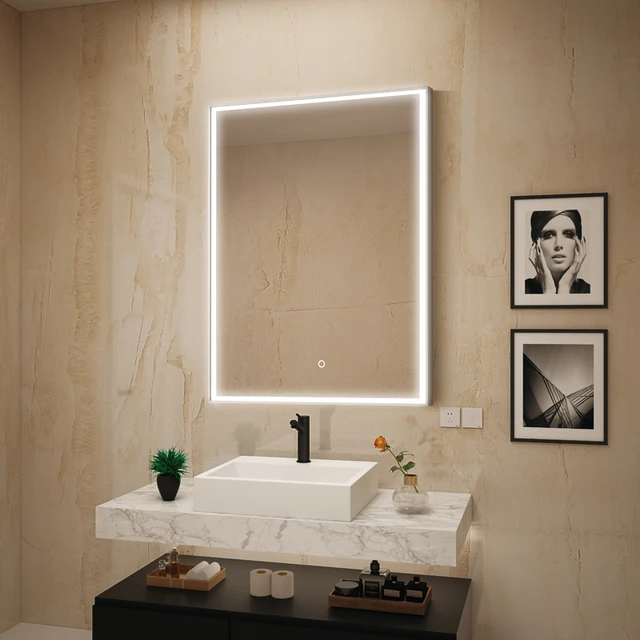 HIXEN 18-1 Bathroom luxury rectangular vanity mirror dimmable LED light defogging