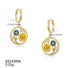 Dangle Hoop Earring Earring GE14309A Grace Gold Plated Enamel Flower Dangle Hoop Earring