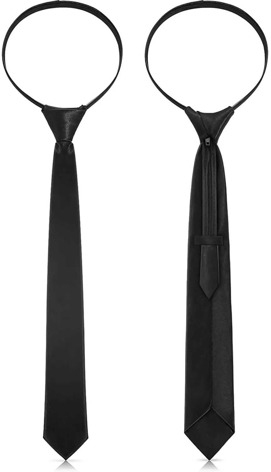 Yolev 2 Pieces Zipper Ties for Mens Kids Skinny Ties Pre-tied Adjustable Necktie for Wedding Graduation School Uniforms 