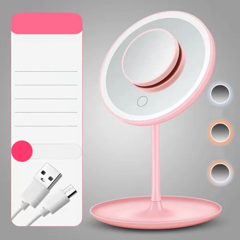 360 Degree Rotation Cosmetic Make up Mirror Small Lighted Led Makeup Mirror With Light