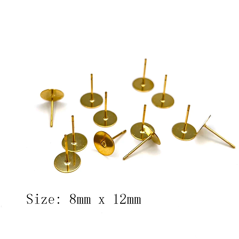 Hypoallergenic Stainless Steel 18K Gold Flat Pad Earring Posts 8MM