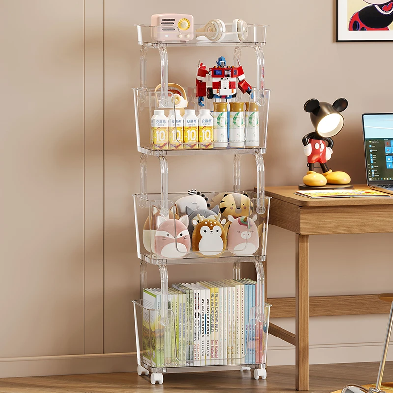 WANUO Clear Snack Storage Cart Muti-Tier Plastic Storage Cart Home Snack Storage Cart with 360° Wheels