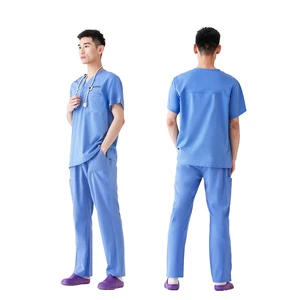 High Quality Men's Nursing Scrubs Set Polyester Cotton V-Shape Collar Pure Color Wholesale Cheap Hospital Uniforms