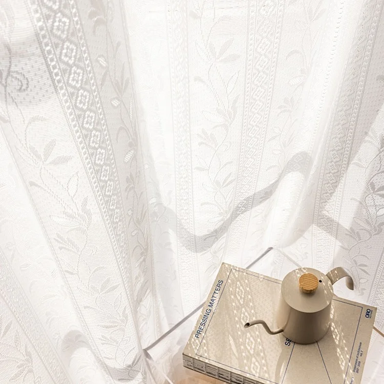 ZSTARR Custom Triple Pleated Floral Patterned Jacquard Luxury Sheer Curtains for  Livingroom and BedroomTriple Pleated