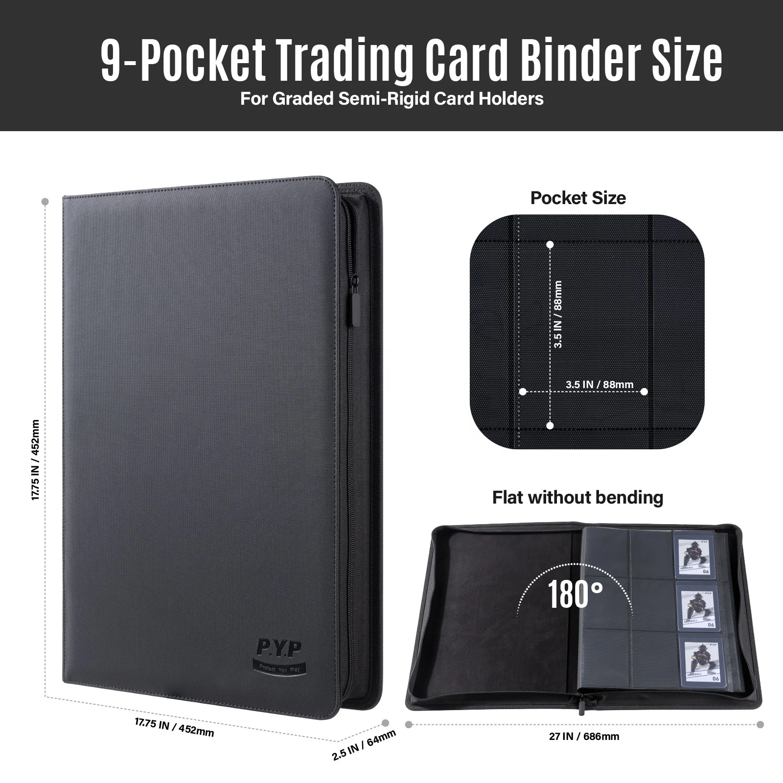 Semi-Rigid Card Saver Collectors Binder - Holds 360 Cards, Zipper Closure, Ideal for Trading Card Collection and Storage. Semi-Rigid Card Saver Collectors Binder - Holds 360 Cards, Zipper Closure, Ideal for Trading Card Collection and Storage.