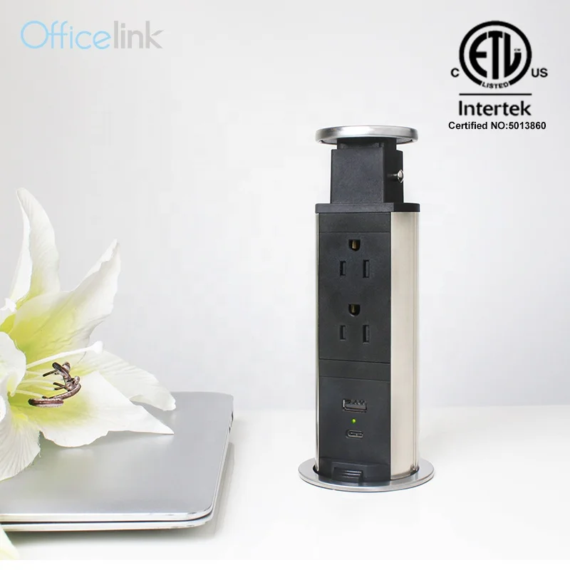 US Power Strip with USB Type C Charger for Office Furniture