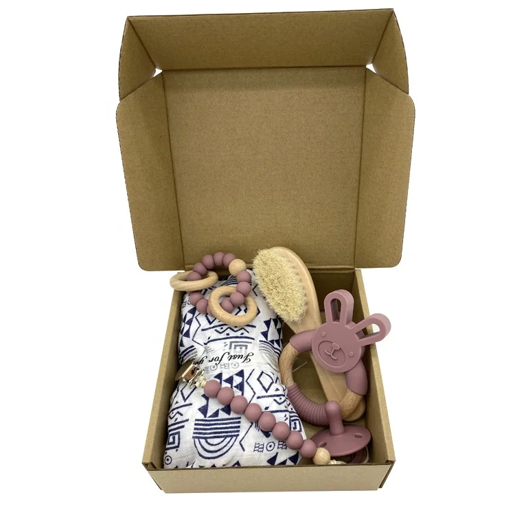 Заводская поставка Xiamen, подарок для новорожденного ребенка, прорезыватель, игрушка, деревянное кольцо, румяна, подарочный набор для ребенка с муслиновым одеялом