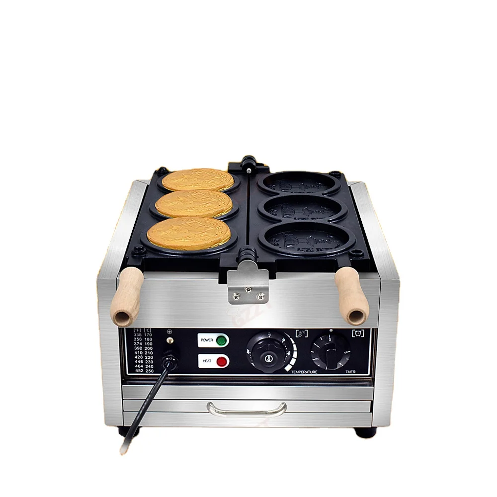 不粘双尺寸加热盘日本商业定制标志双金电动3pcs 10日元硬币华夫饼蛋糕机