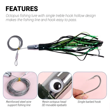 Saltwater Octopus Trolling Fishing Lure 60g 8.2inch Rig Octopus Skirt Stainless Steel Jetted Head Trolling Lures – Trolling Lure – view 4