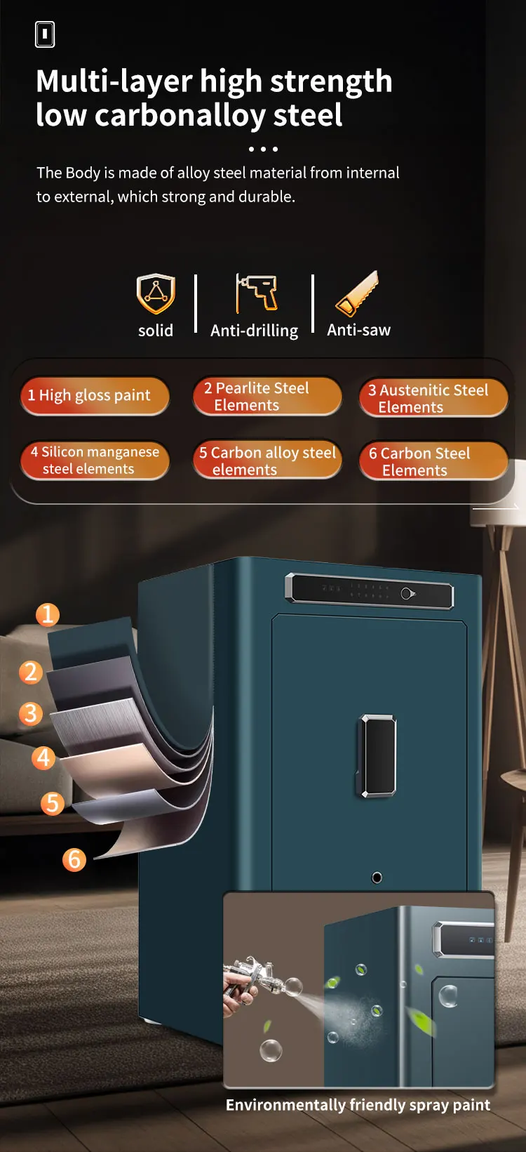 CEQSAFE Customizable Steel Electronic Home Safe with Key Lock Factory-Designed Fingerprint Access Via TUYA APP factory