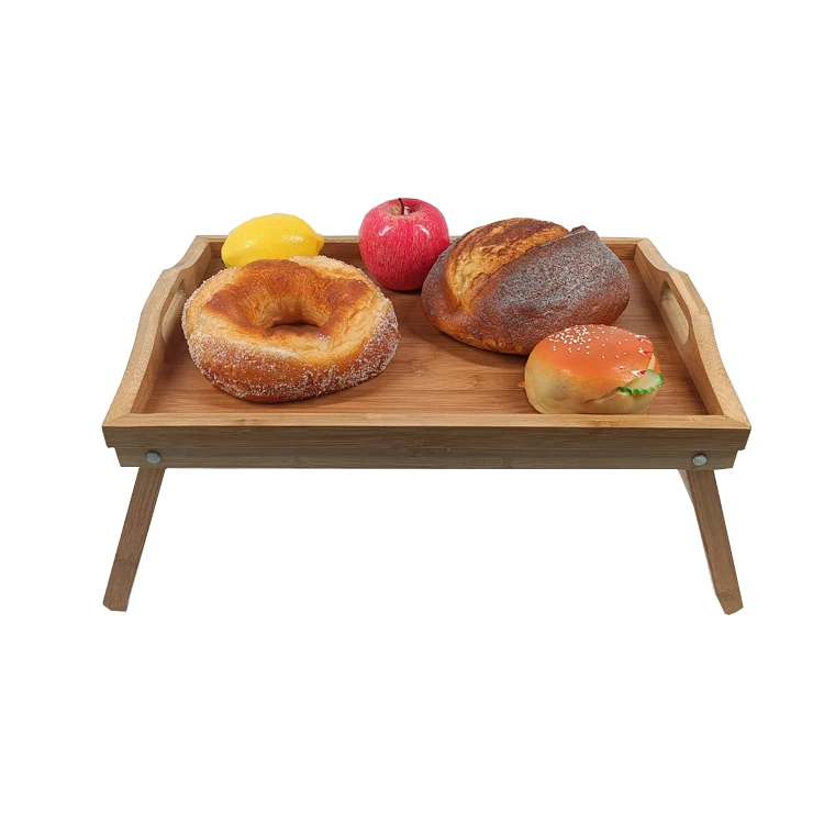 WDF Customizable bandeja de madera para desayuno bamboo foldable bed tray bandejas de madera decoracion wood serving tray supplier