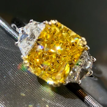 Trendy ring sterling silver 925 jewellery vintage moissanite wedding ring Baguette white gold yellow diamond ring for women
