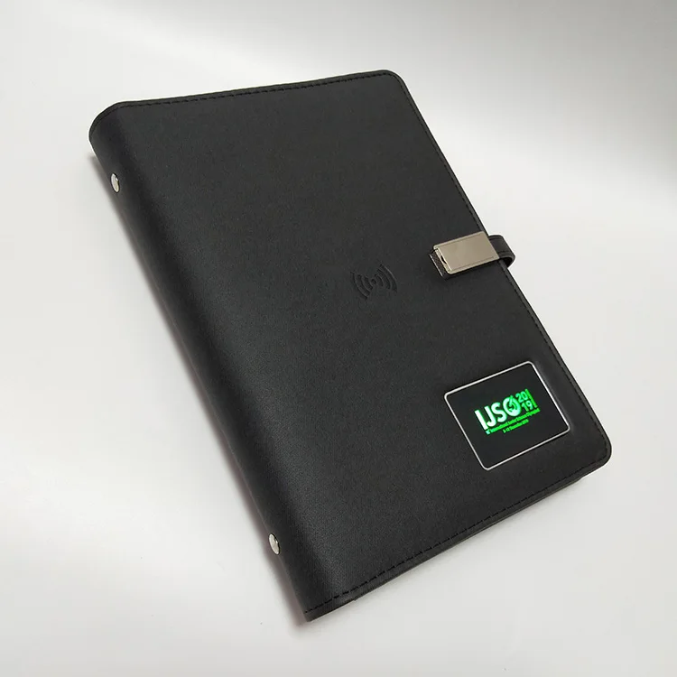 Multifunctional Wireless Charging PU Leather Cover Shaking Lighting Logo Notebook With 5000mAh Power Bank