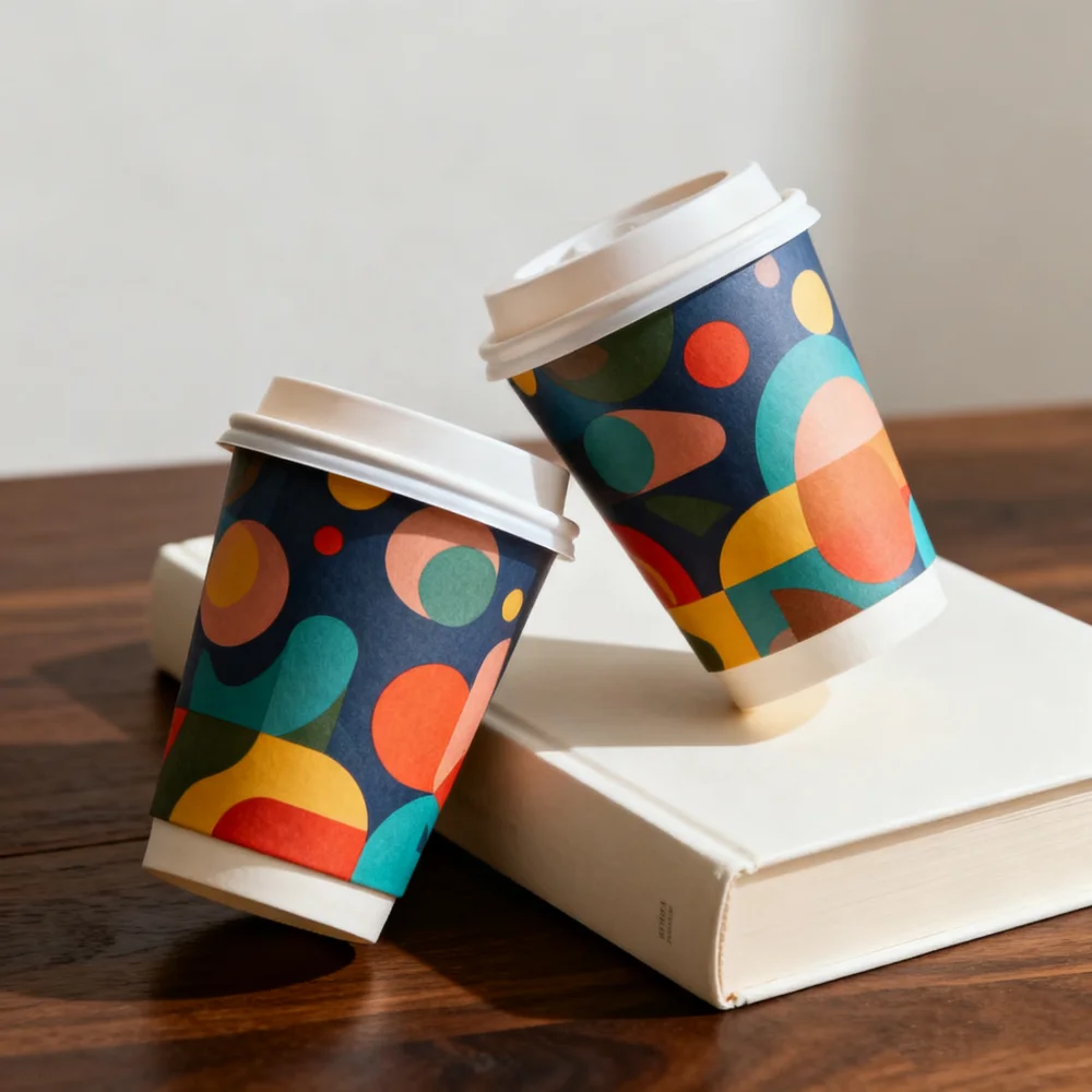 Free Sample Custom Logo Size Cafe Paper Disposable Foldable Butterfly Cup Kraft Hot Drink Cup No Lids Easy Drinking