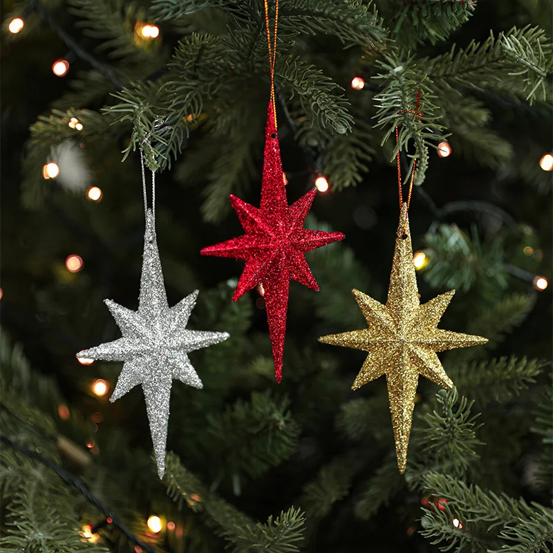 Christmas Tree Pendant Ornaments Octagonal Star Christmas Tree Ornament Star for Winter Christmas Holiday Tree Decorations manufacture