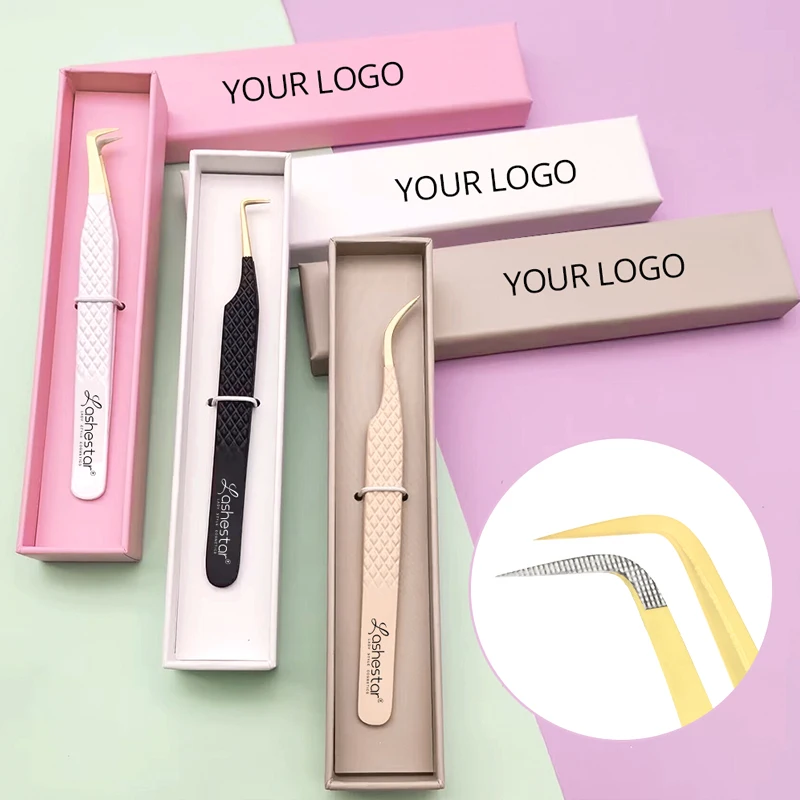 Wholesale Black Fiber Tip Volume Lashes Tweezers For False Eyelash Extension Individual Custom