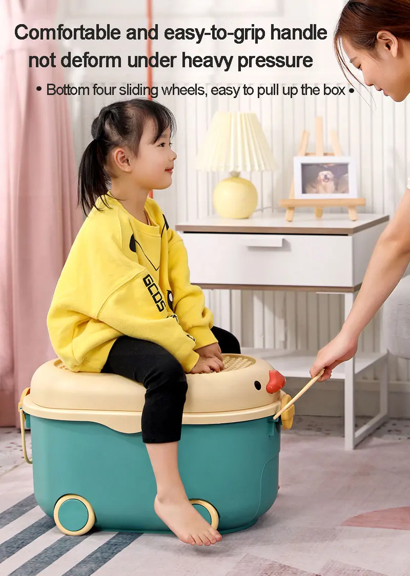 Cute Kids Storage Box Toys Books Storage Chest Cartoon Plastic Storage Container With Wheels
