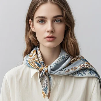 Custom Women Soaring Fubao Dream Print 100% Mulberry Silk Scarves Spring Twill 70cm Medium Square Scarf