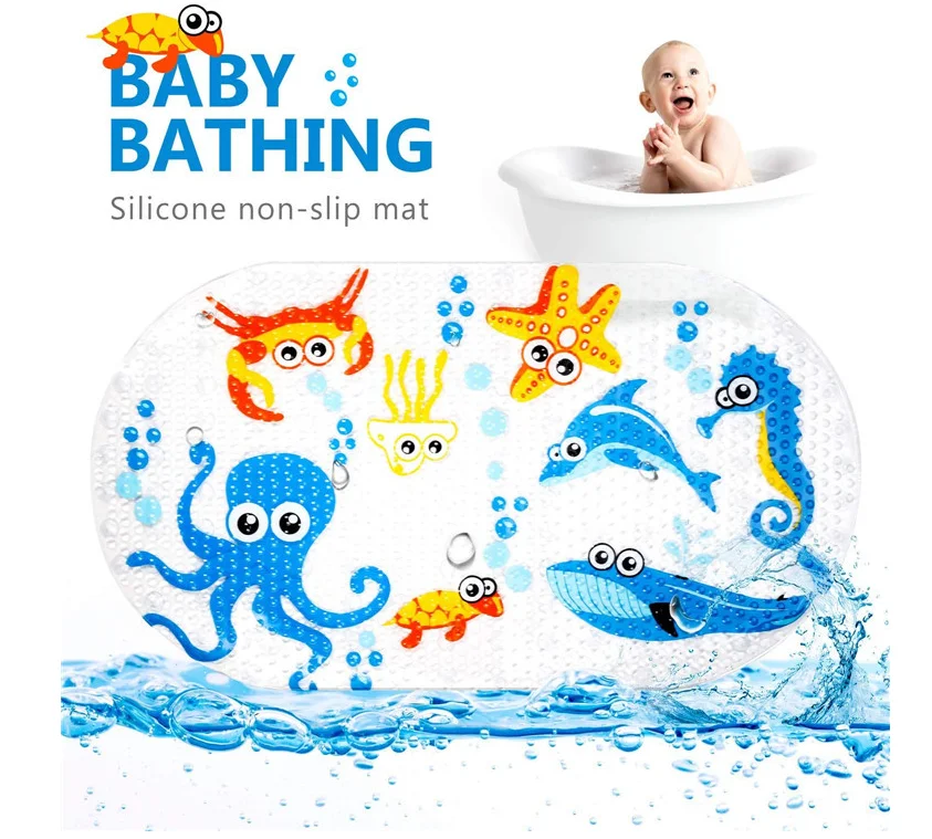 Non-slip Bath Mat Toddler Cartoon Anti-Bacterial Bathroom Mat Shower Durable 