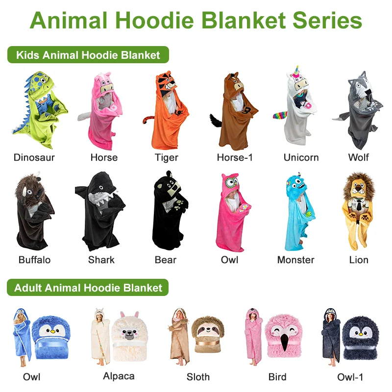 Custom Super Soft Sherpa Fleece Children Hoodie Blanket Animal Clothes