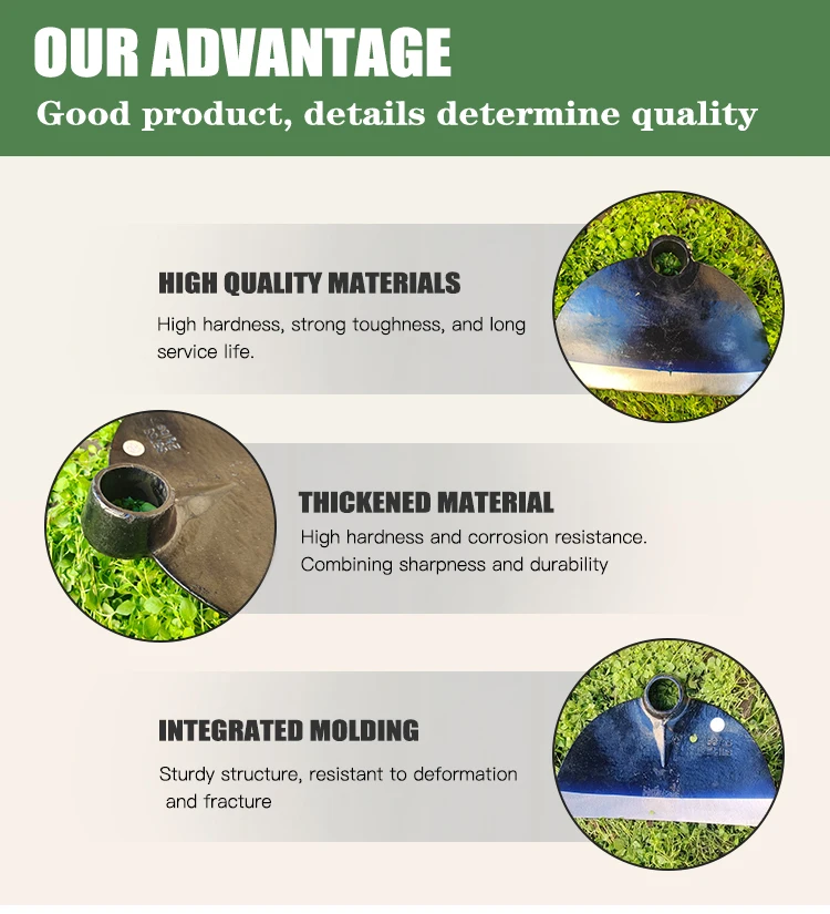 product chinese factory customized  wooden  handles  forged  steel garden  metal farming  tool half  moon weeding  hoe head-7