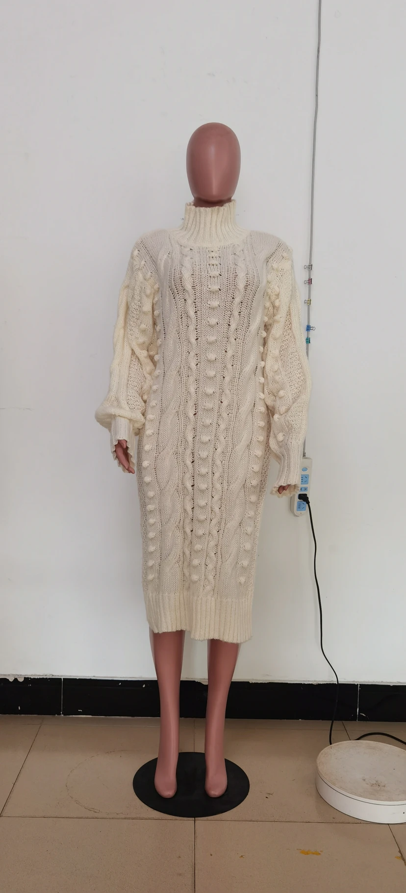 Winter Solid Color Casual Long Sleeve Knitted Slit Long Dress Sweater ...