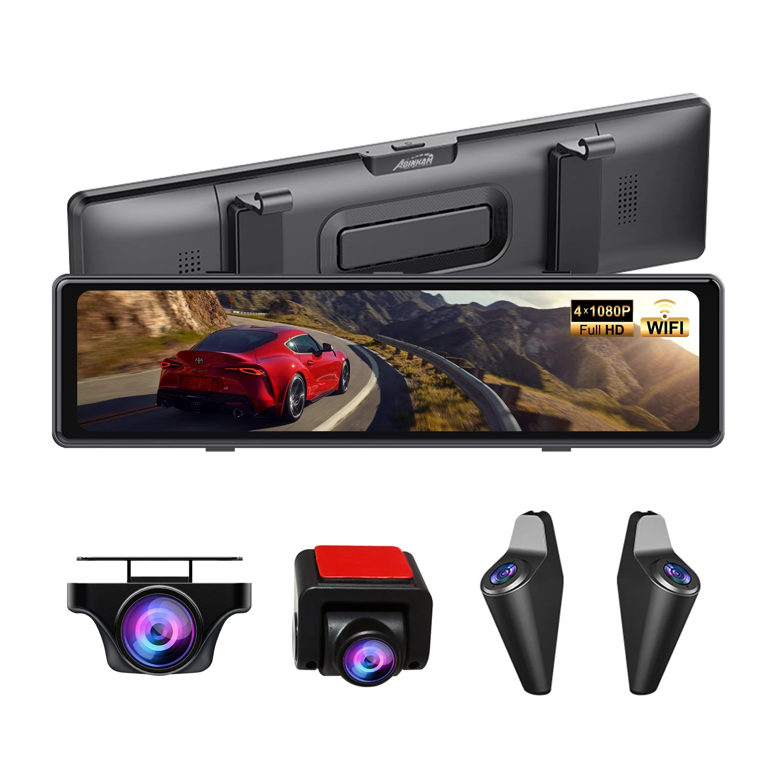 ADINKAM Car Dvr Camera Rear View Mirror Dashcam 4K Dash Car Camera with Wifi  Sony Sensor 4 Channel Mirror Dash Cam