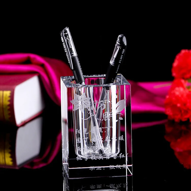 Hot Selling Various Size K9 Customs Glass Crystal Pen Holder For Office Souvenir Gifts