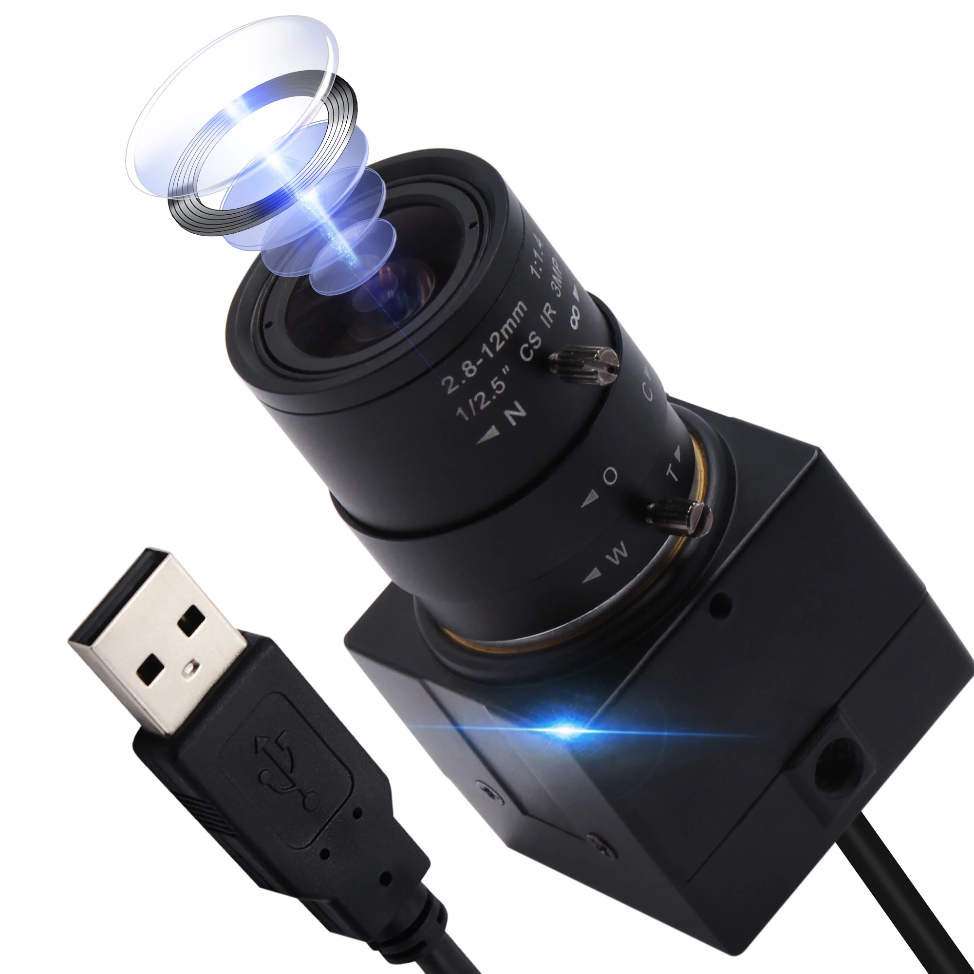 グローバルシャッターモノクロUSBカメラ-720P 60fps高速、手動