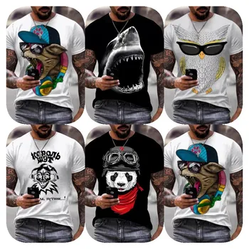 2024 Men's clothing spring and summer thin print short sleeved T-shirt trend round neck half sleeved couple top youth T-shirt