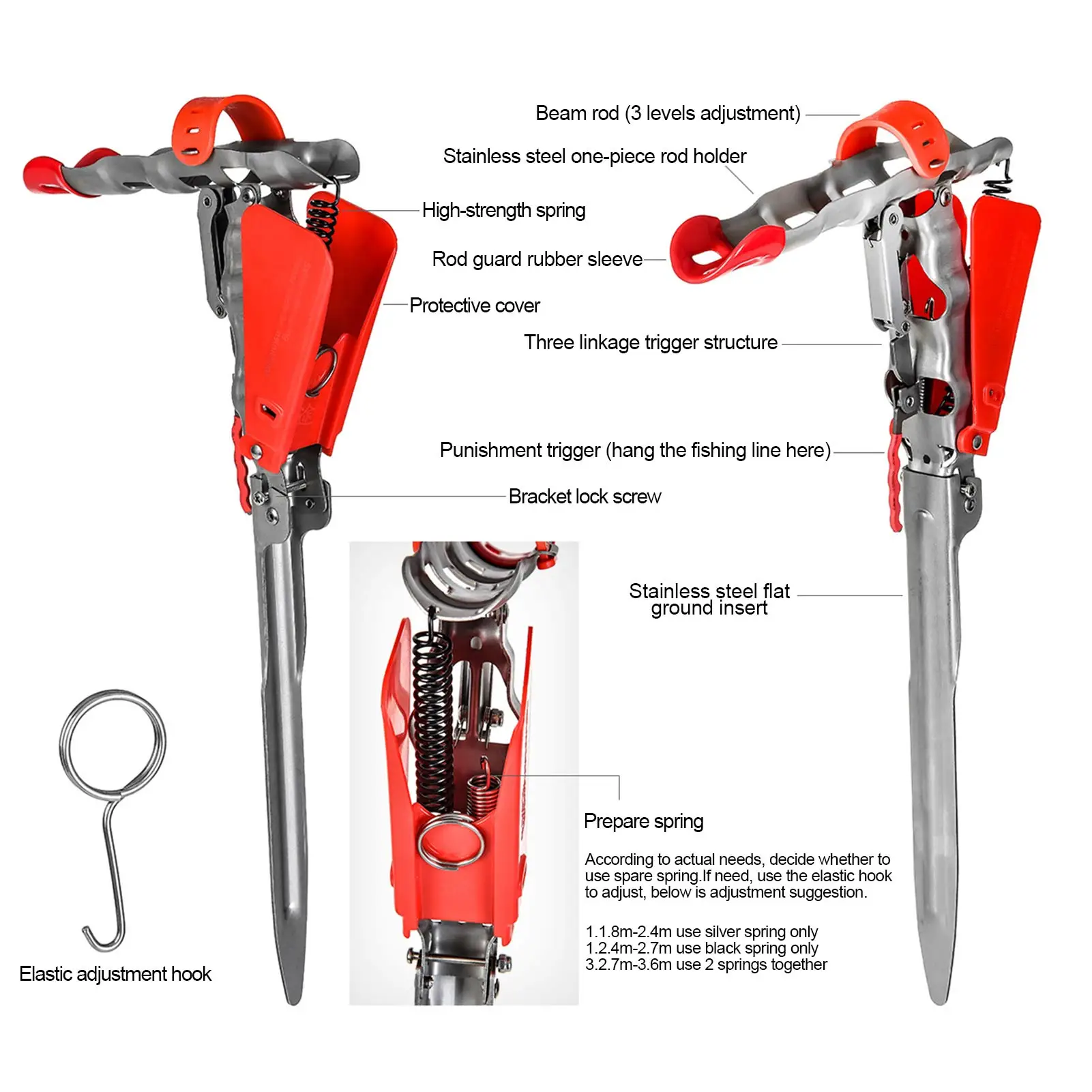 Automatic Full Stainless Steel Adjustable Sensitivity Folding Fishing  Accessories Bracket Fishing Rod Holder Spring