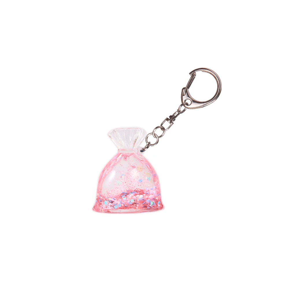 Floating Keychain with 3D Floater Purse Shape Wholesale Custombglitter Liquid Oil Water Keyring Lucky Bag