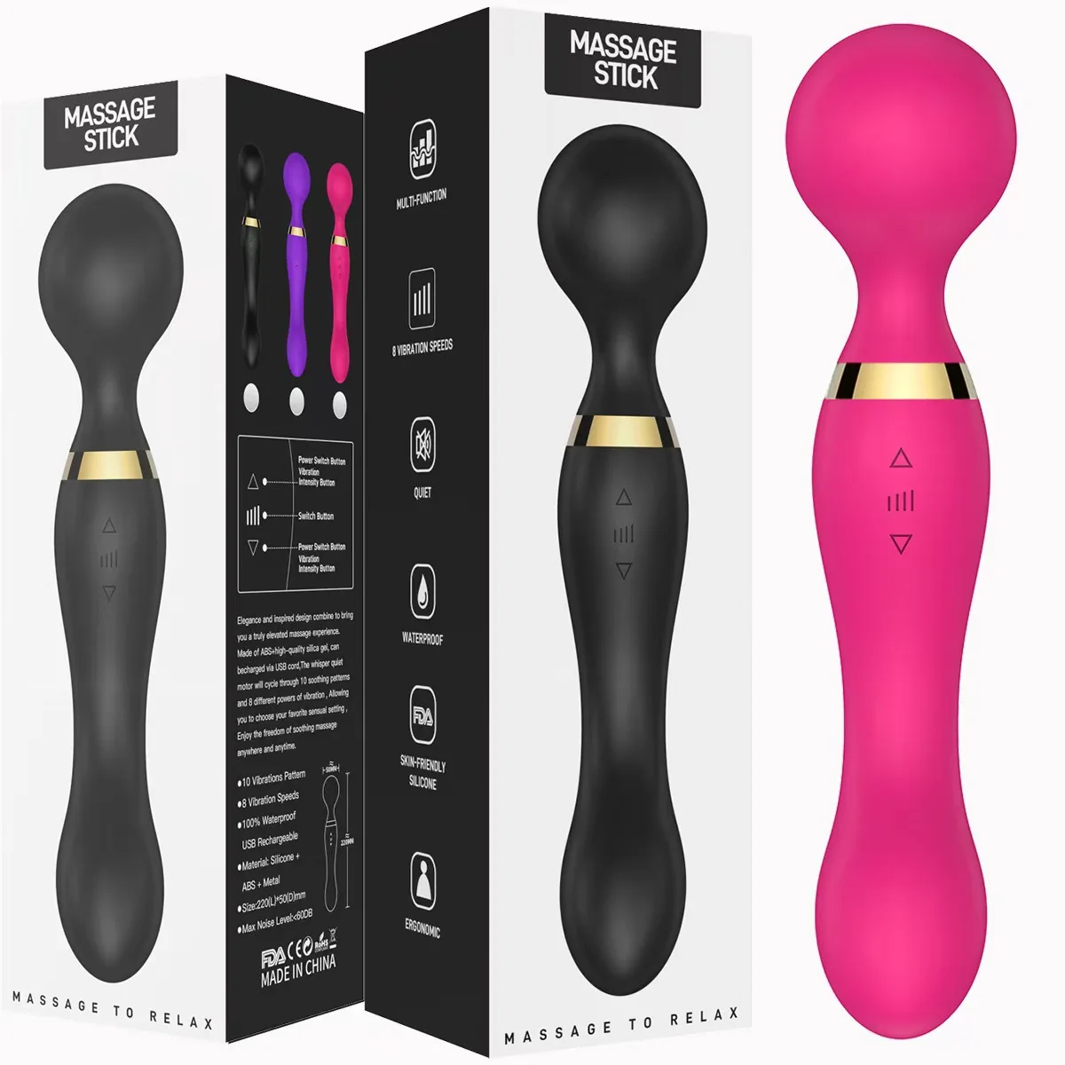 Powerfull USB Rechargeable Wand Vibrator Massage Full Body Muscle AV Sex Vibrator Toys