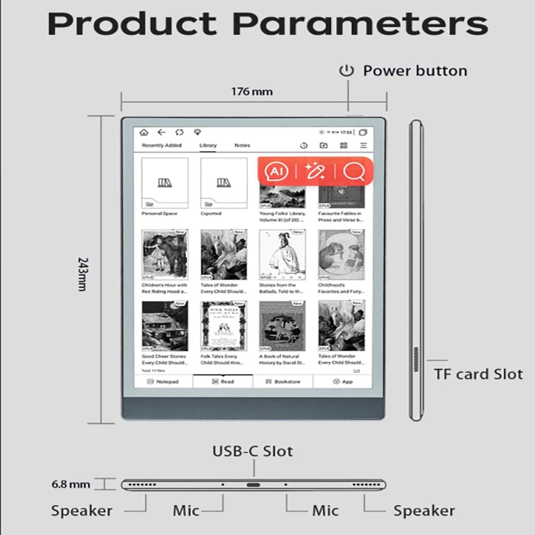 2024 Adjustable Warm and Cool Light Remarkable 10.3 Ereader 4+64GB E-ink Tablet with Stylus