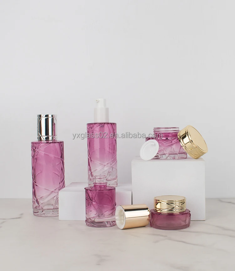 Luxury Unique design cosmetic glass bottle set irregularity shape glass jar bottle Skincare cosmetic packaging suit container manufacture