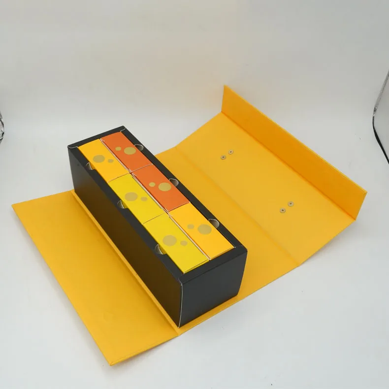 Luxury Yellow Textured  Paper Cardboard Box Packaging Printed Logo Magnet Closure Lid Gift Box With Pu Leather Handle