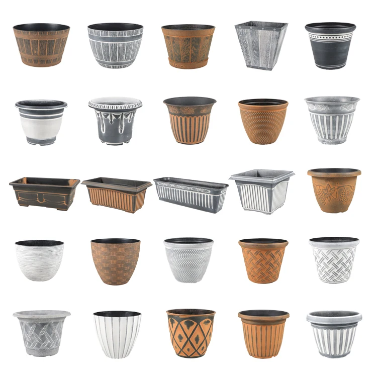 Factory Wholesale Cheap Creative Resin Brush Painted Yellow Round Flowerpot Bonsai Window Garden Ornaments Flower Pots White