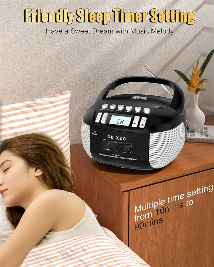 CD Player with Battery Powered AM FM Radio Portable Boombox & CD Cassette Player Combo