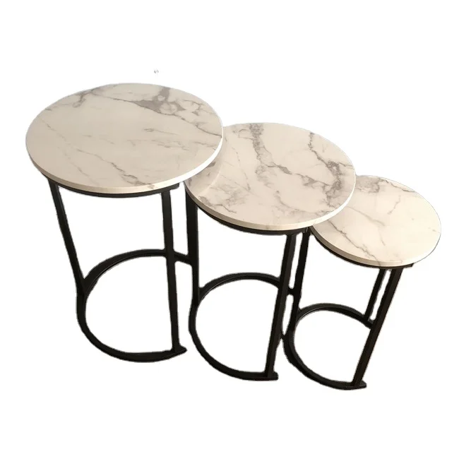 Factory Wood Round 3 PC Nesting Coffee Table Set of 3 End Table for Living Room Side Tables With Metal Frame