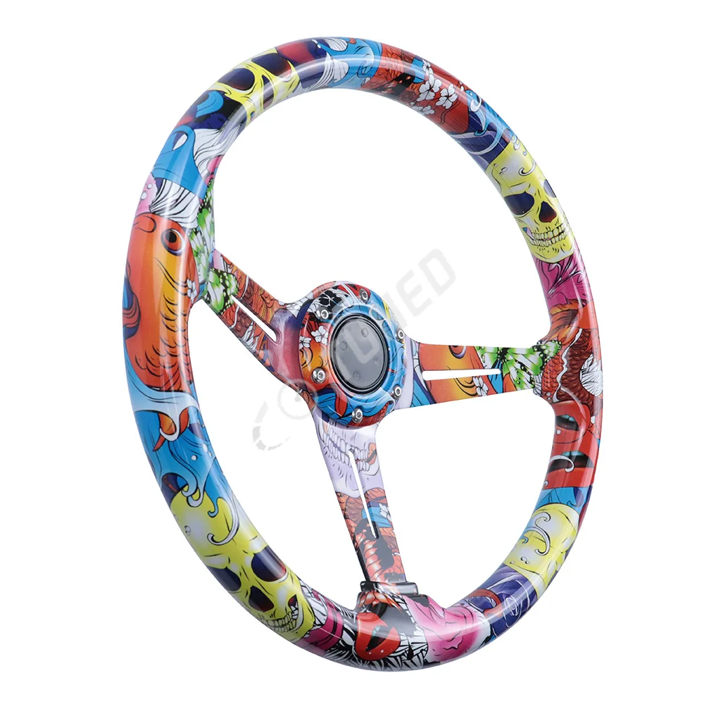 JDM Round Graffiti Cartoon Pattern Steering Wheel Sport Game Steering Wheel Racing Water Transfer Steering Wheel