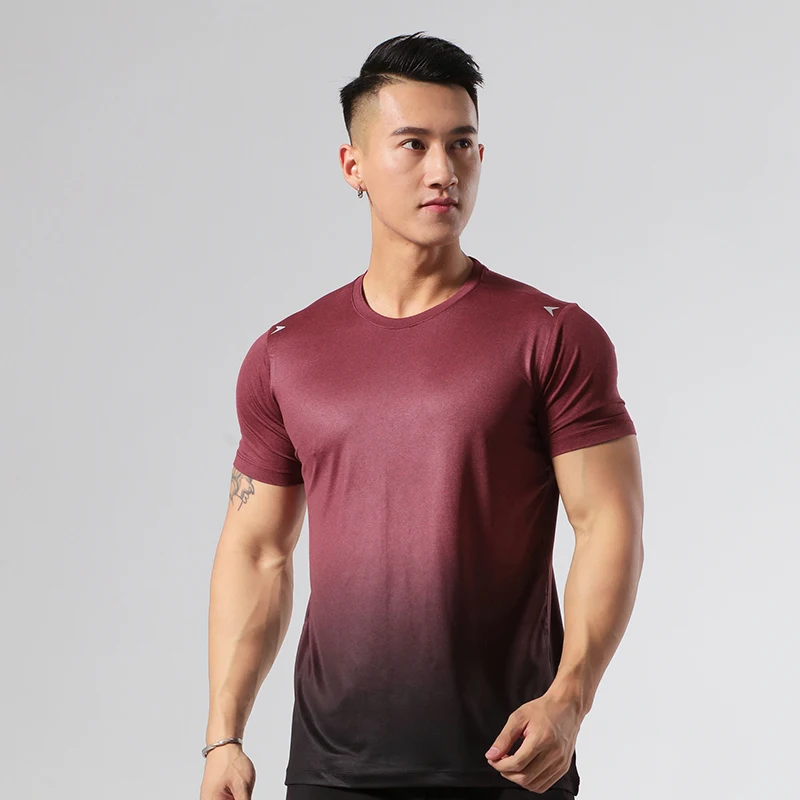 Rapid Dry Four Way Stretch T-Shirt Sports Top Exercise Gradient Regular Fit Jogger Man Tech Shirts612_voghion.com