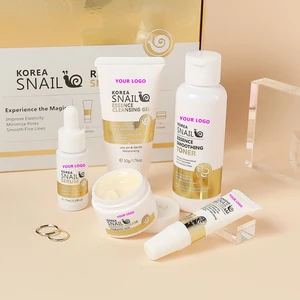 Deep Moisturizing Hyaluronic & Snail Skin Care Kit Wrinkle Reduction Facial Serum Eye Cream Set for Glowing Face Hydration